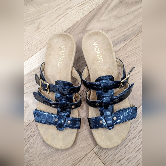 Vionic Radia Blue Slip On Wedge Sandals Size 5 - Picture 2 of 8